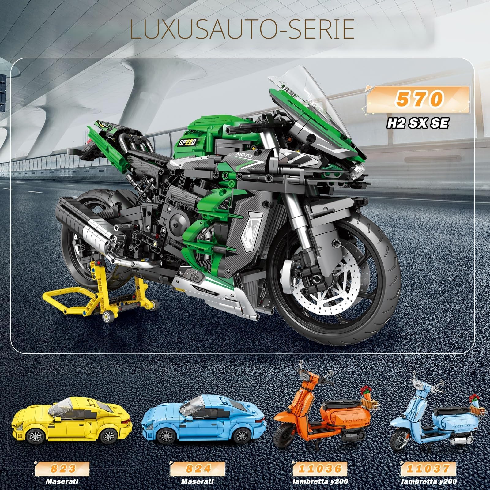 Reobrix Motorrad H2 SX SE 1:5, 570 Technik Klemmbausteine Motorräder Modell für Erwachsene, Modellbausatz Auto mit Sprühlackierung für realistische Optik, Geschenke für ab 14 Jahren (2088 Stücke)