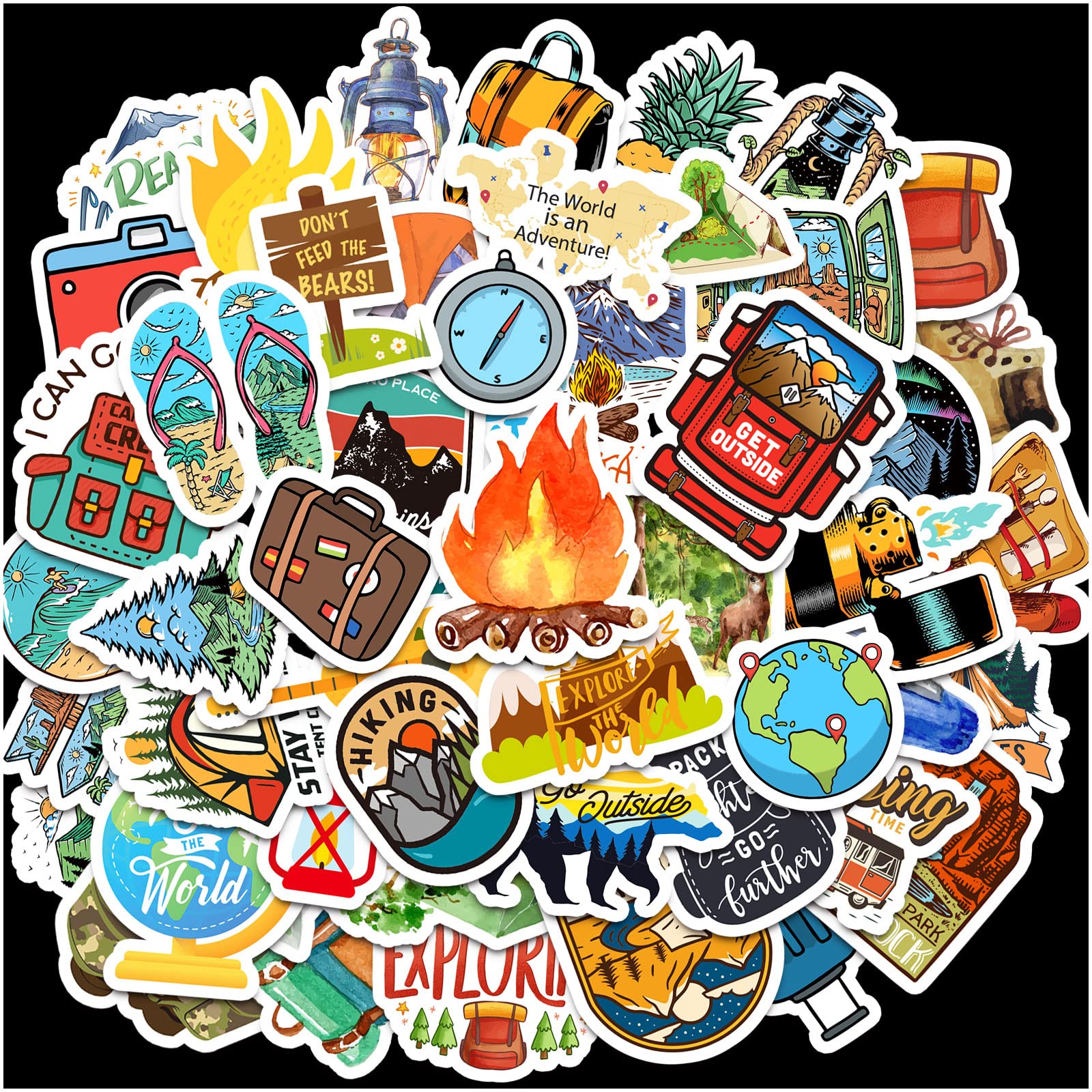Photo 1 of Cool Camping Adhesive Stickers 670 Counts Adventure Hiking Stickers for Adults Birthday Invitations Decorations Party Goodie Gifts Bags Decor School Game Class Rewards Water Bottle Sticker