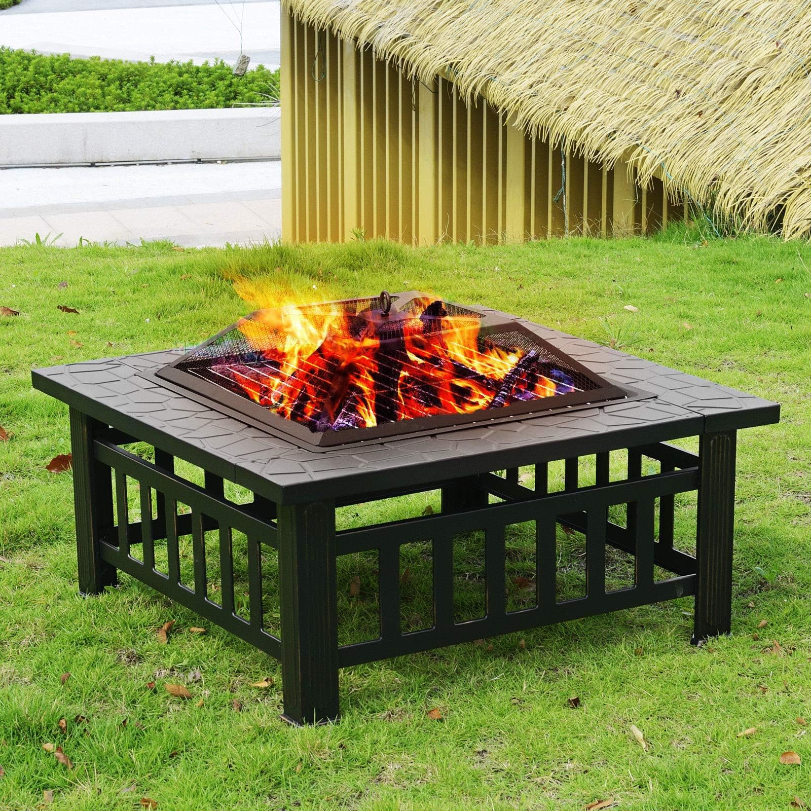Radical Deal 32" Fire Pit Outdoor Patio Garden Stove BBQ Fireplace Brazier Square Metal New with Cover