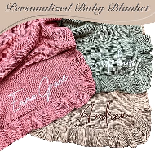 Miniatura 4 de HuitzilAM Manta de bebé de punto, manta de bebé personalizada de 30 x 40 pulgadas para niñas y niños recién nacidos, manta personalizada con bordado