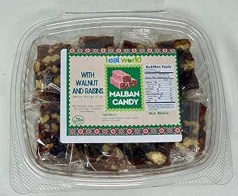 IEATWORLD Premium Malban & Nougat Candy Assortment 12 Varieties of Nut & Fruit Flavors | Authentic Middle Eastern Halal Sweets, Perfect for Gifting & Snacking 640 Gr  23 Oz  640 Gr  23 Oz , Walnut & Raisins