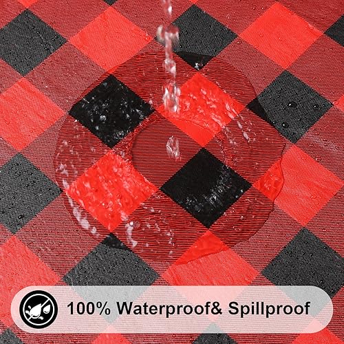 Miniatura 3 de smiry - Mantel de vinilo rectangular para mesa de 4 pies, mantel elástico, ajustado e impermeable, diseño de cuadros, respaldo en franela, para