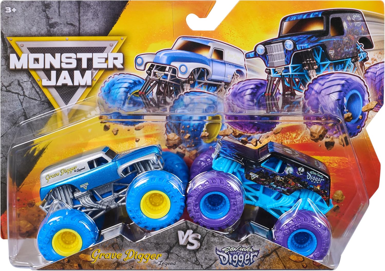 Monster Jam, Grave Digger Vs. Son-Uva-Digger Die-Cast Monster Trucks, 1:64 Scale, Kids Toys for Boys Ages 3 and up