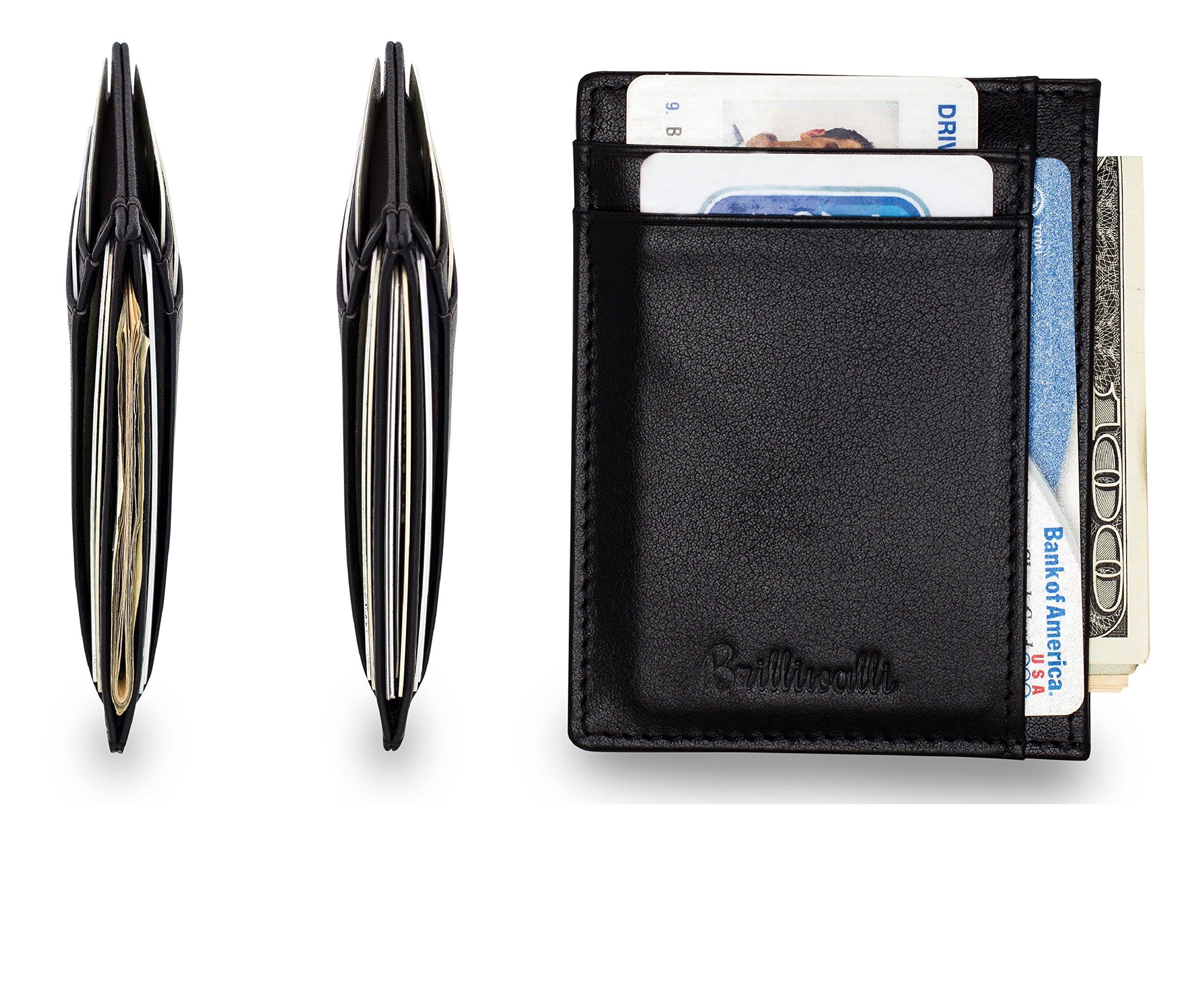 Slim Front Pocket Wallet RFID Card Holder Genuine Leather Minimalist Wallets