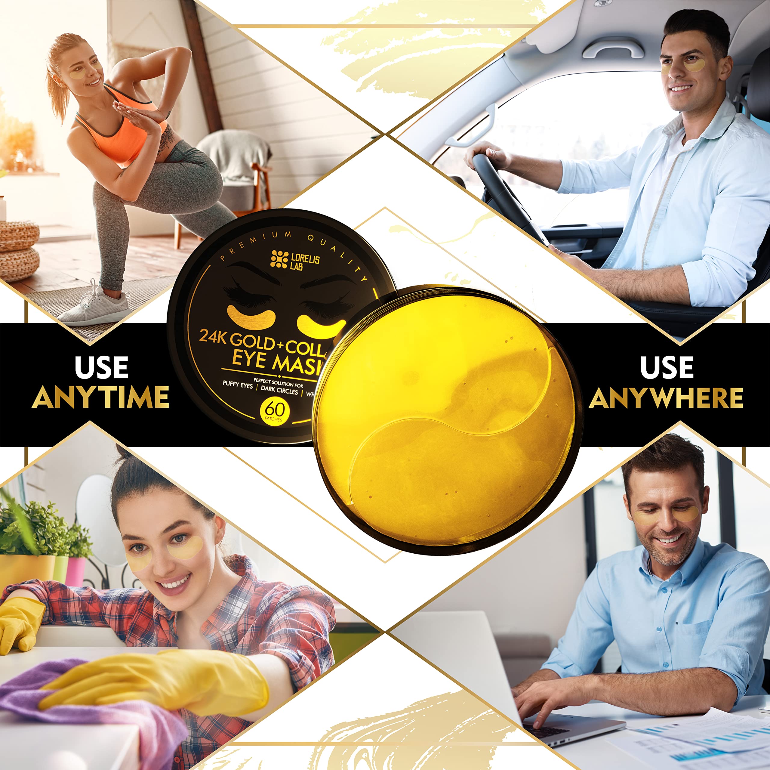 Under Eye Patches 24K Gold Under Eye Mask for Puffy Eyes, Dark