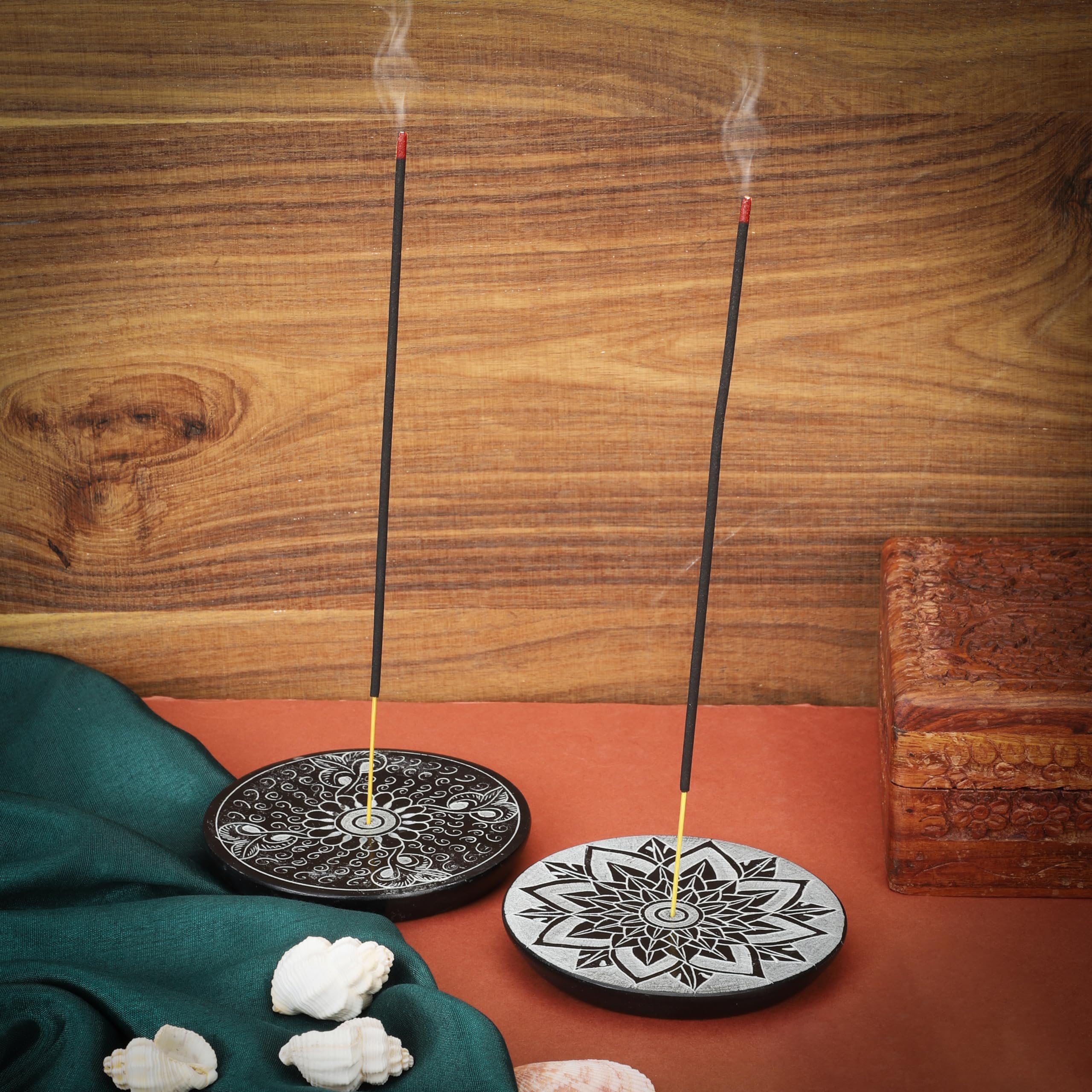 Ajuny Handmade Marble Incense Stick Holders with Floral Carving - Perfect Incense Tower for Gifting Decorative Home and Kitchen Decor Ash Catcher Incense Burner - 4 Inch, Set of 2