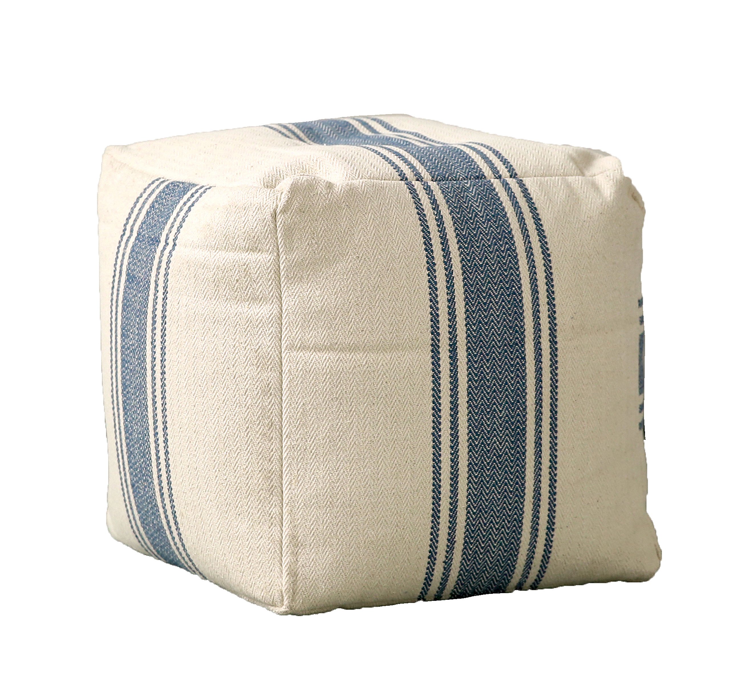 Creative Co-Op Cream Blue Stripes Pouf
