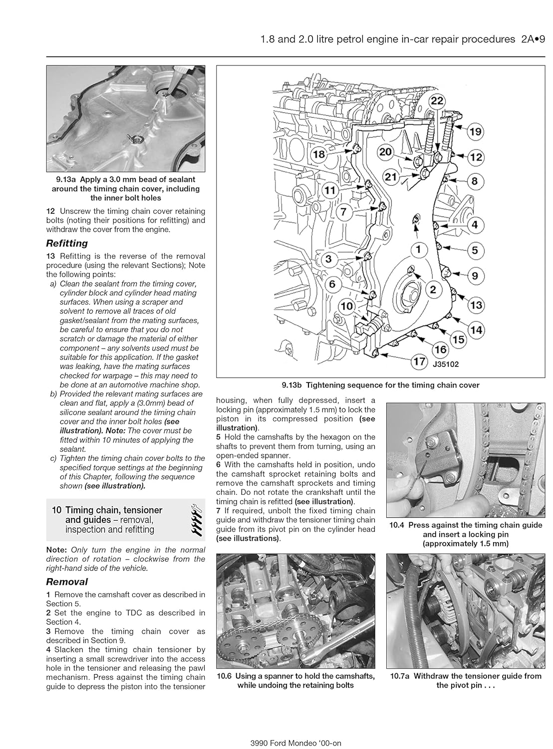 A page from the manual showing a table of servicing specifications for petrol engine models, including capacities for engine oil, cooling system, fuel tank, and torque wrench settings.