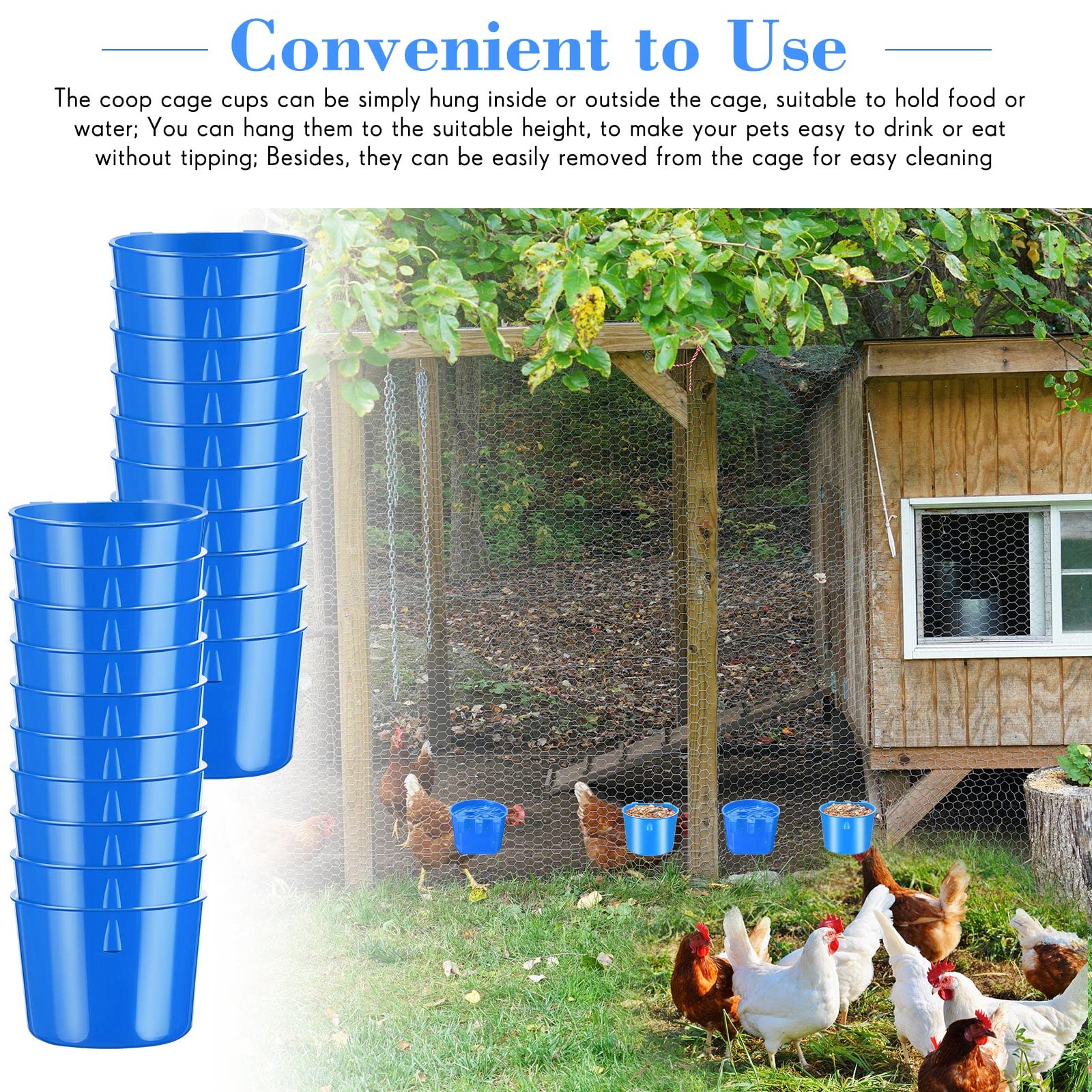 Lot de 60 bols à suspendre en forme de cage pour oiseaux - 237 ml - En plastique - Pour poulet, perroquet, perruche (bleu)