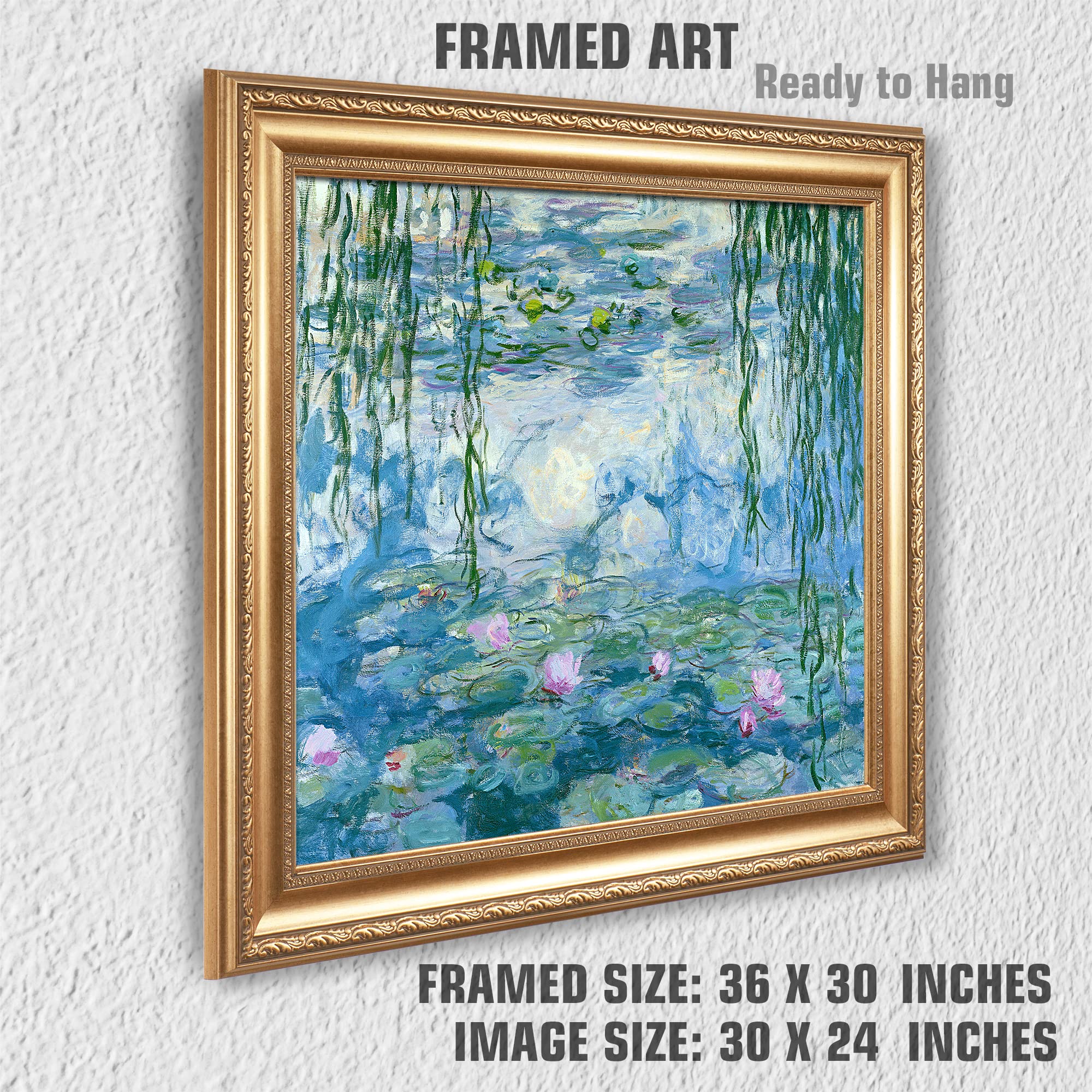 睡蓮 水彩画 大判 金色フレーム　クロード・モネの**『睡蓮』**シリーズ。 睡蓮 水彩画 大判 金色フレーム クロード・モネの**『睡蓮』**シリーズ