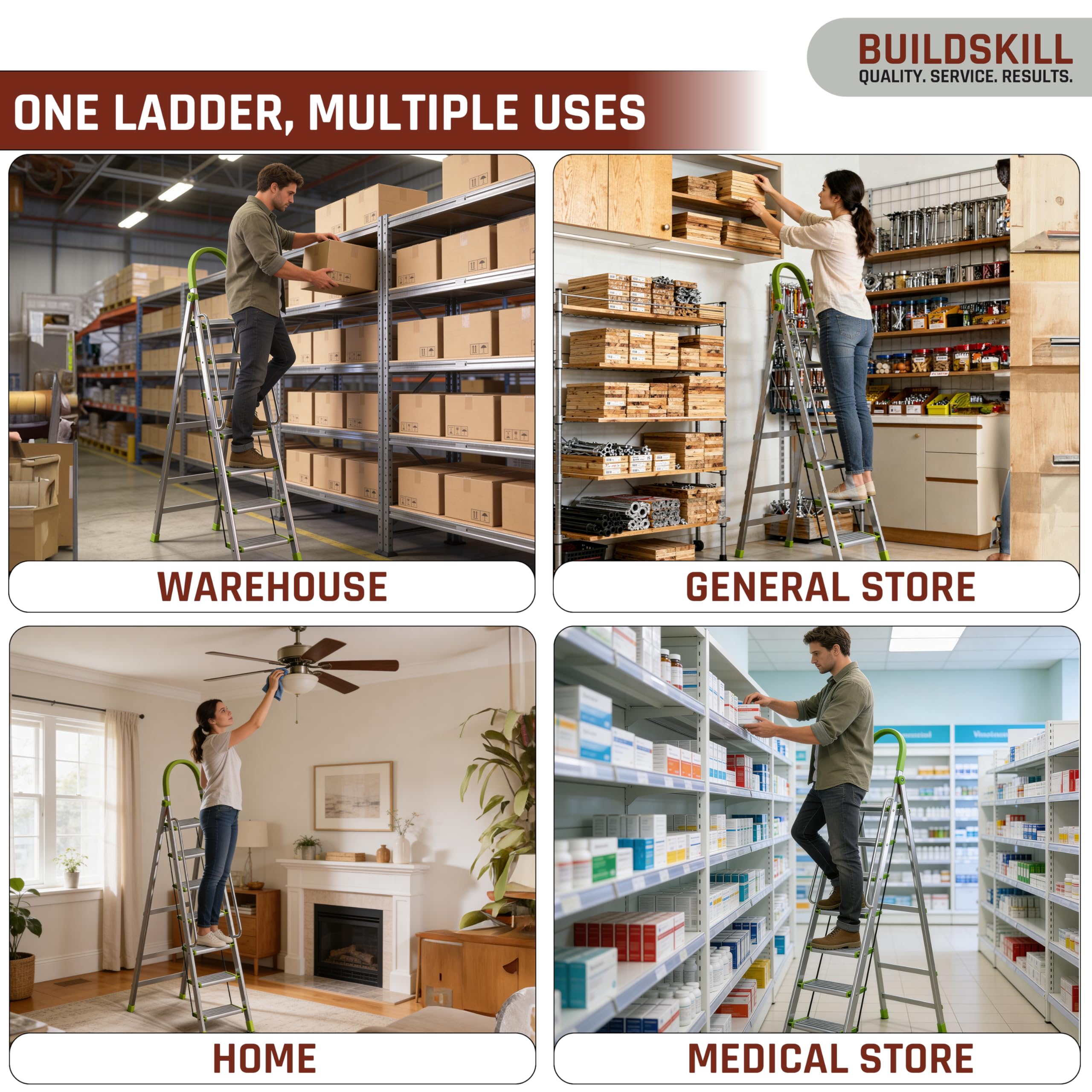 BUILDSKILL Aluminium Ladder - 7 Steps, Lightweight! -7