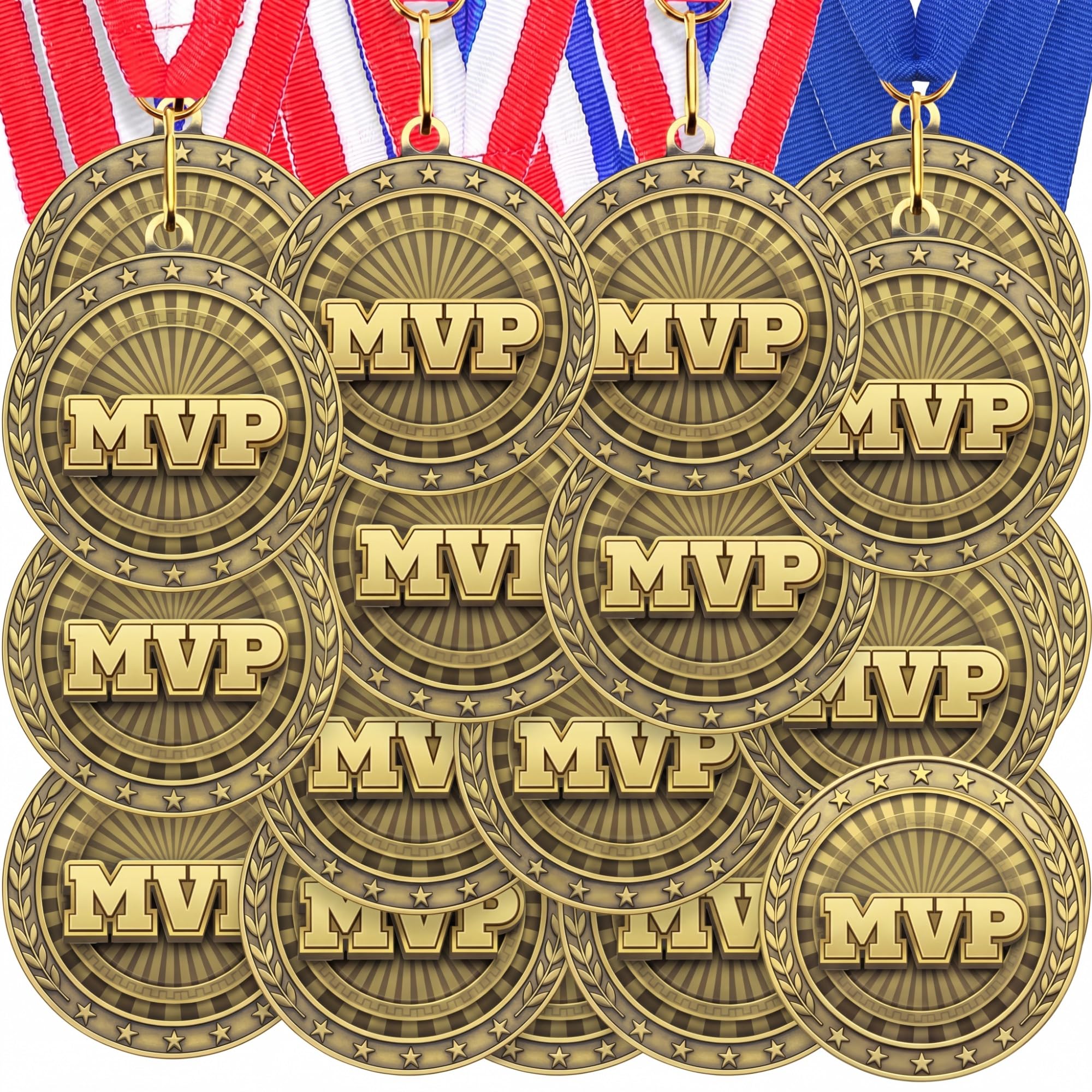 Equsion 36 medallas de premio con cintas para el cuello, premios deportivos dorados, fútbol, voleibol, baloncesto, animadora, béisbol, MVP, dominó, medallas de póquer para fiestas deportivas, trofeos,