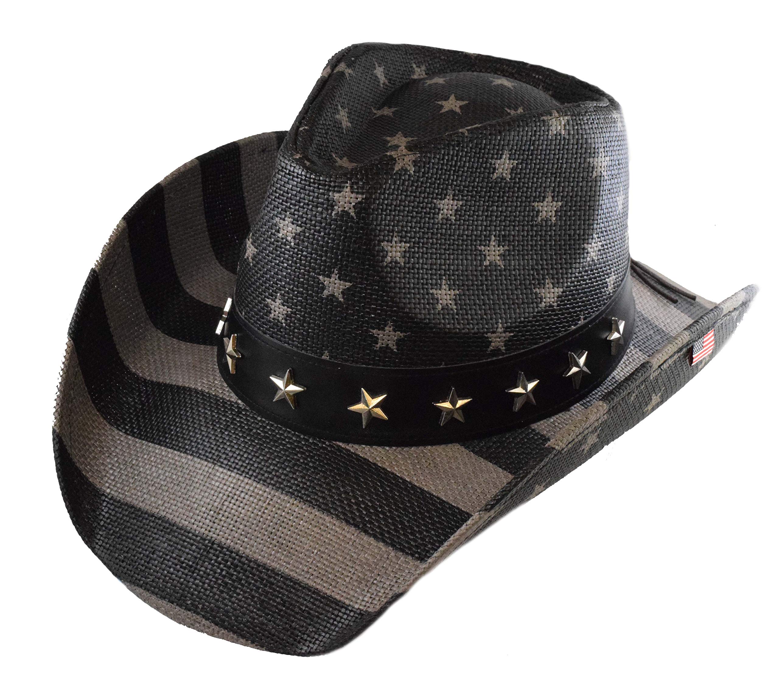 Bundle Authentic Vintage USA American Flag Cowboy Hat w/Shapeable Brim and Embroidered Iron On Flag Patch (Subdued Flag)