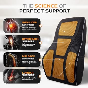 TULARIS Extra Dense Lumbar Support Pillow with Double Adjustable Straps - Ergonomic Memory Foam Cushion for Office Chair, Car, Couch - Firm Back Support for Lower Back & Spine Pain Relief