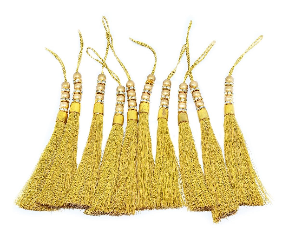 Goelx Golden Designer Rhinestone Zari Tassel with Loop for Decorations, Art