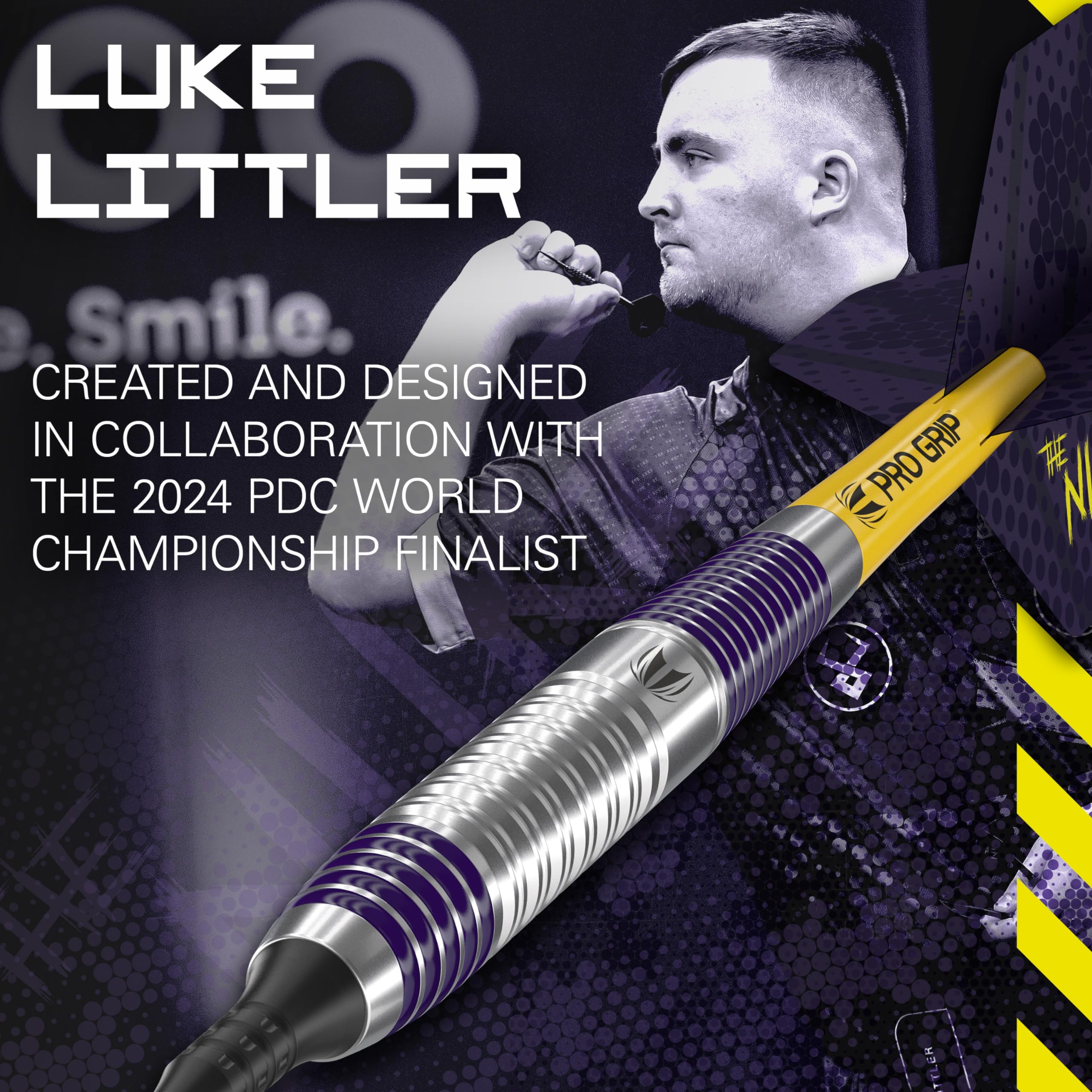 Target Darts Luke Littler Set Dardos Punta Blanda Latón 19G The Nuke Player Edition con Plumas Cañas Estuche