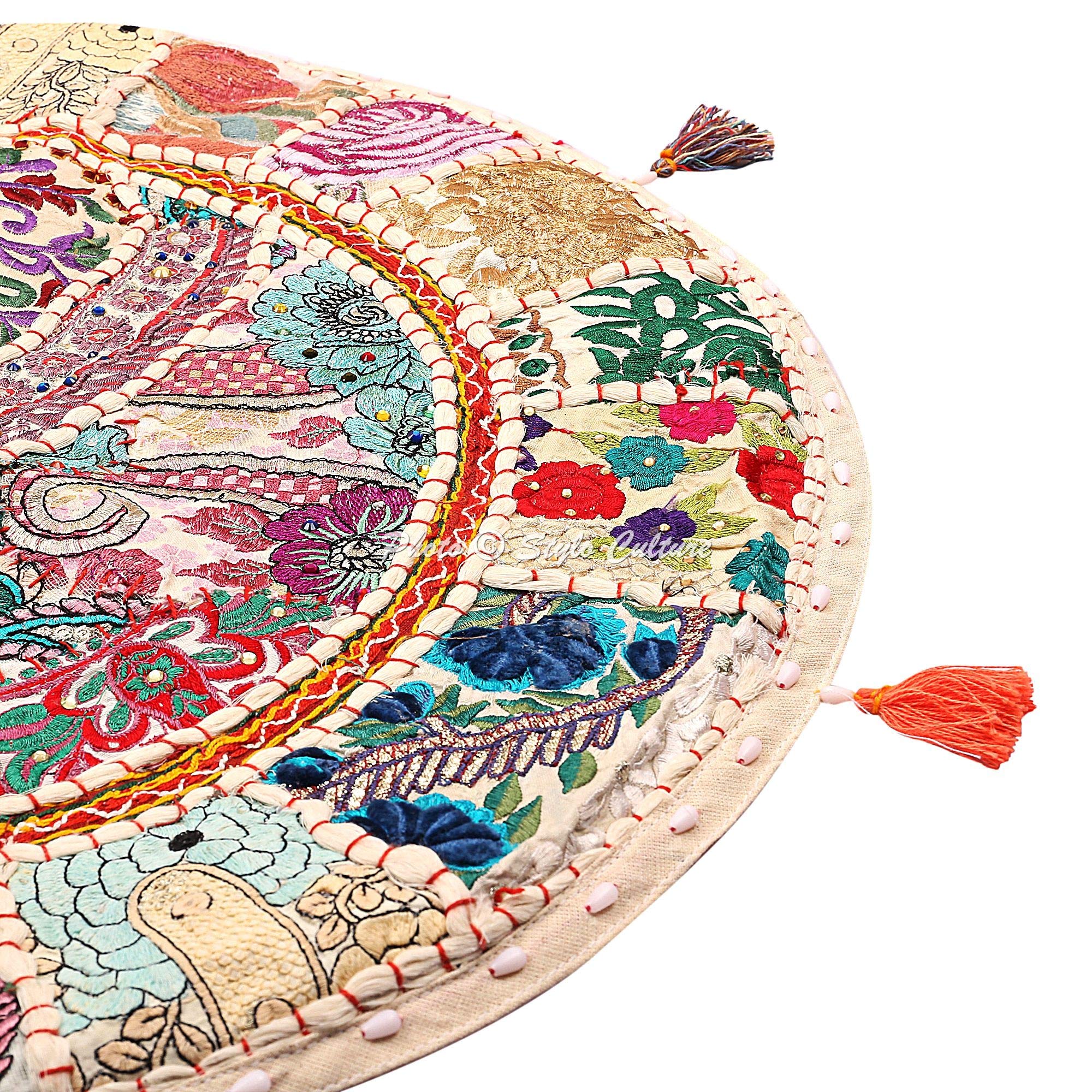 Fodera Cuscino Da Pavimento Indiano Patchwork Vintage Grigio 70x70 Cm Ricamo