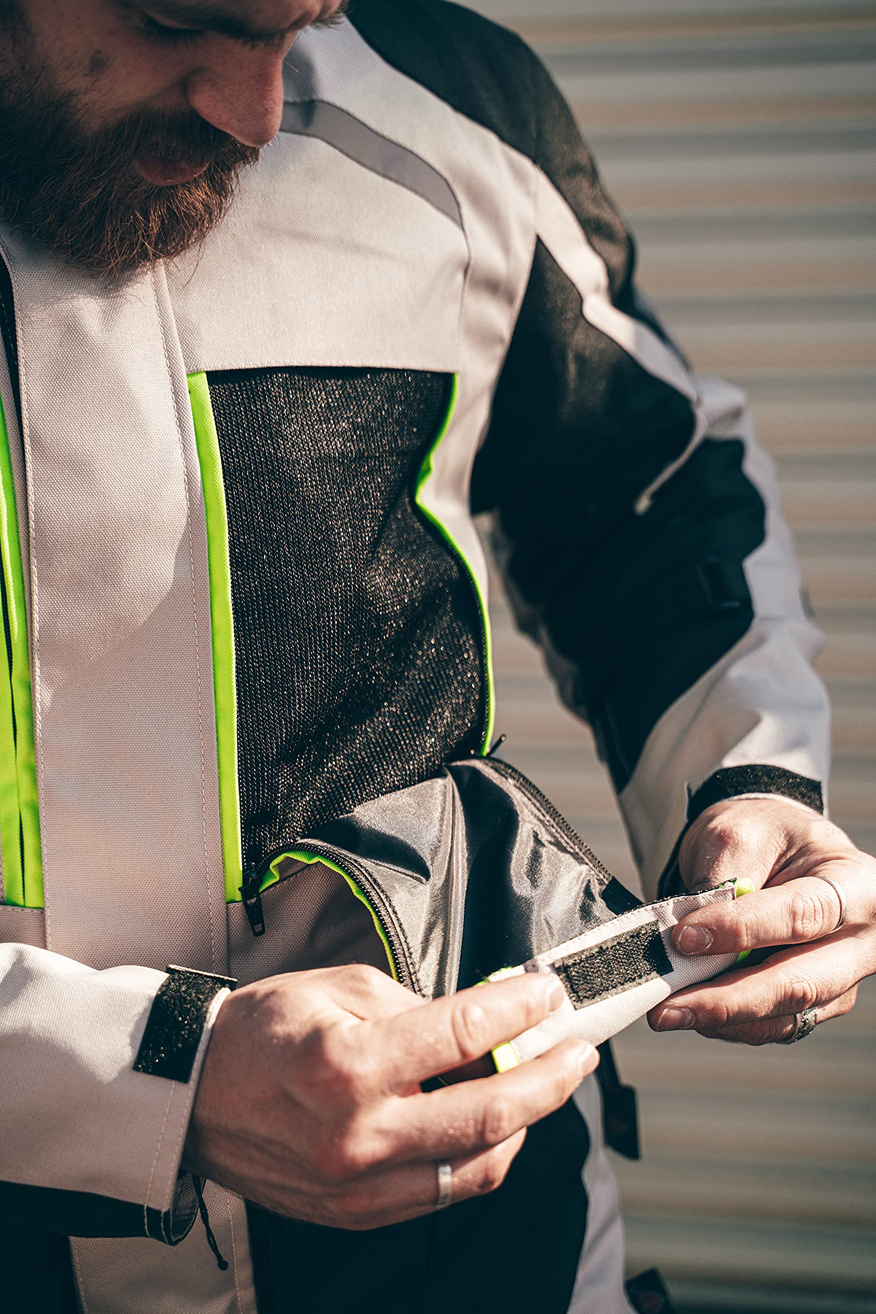 Texpeed Veste moto homme homologué avec armure protection - Hiver/été blouson motard imperméable étanche avec blindé CE (EN 1621-1) Blanc cassé/Gris - XL