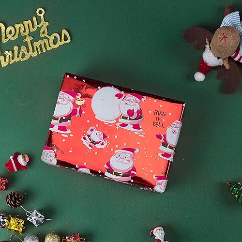 Miniatura 4 de RUSPEPA - Papel para envolver regalos de Navidad, papel rojo y blanco con hoja metálica brillante, colección de elementos navideños, 4 rollos de 30