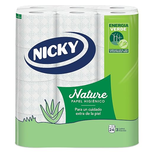 Papel higiénico Nicky Nature 24 rollos 3 capas | 170 Sheets per Roll, Enriched with Aloe Vera Lotion, Gentle on Skin, 100% Pure Cellulose, FSC Certified