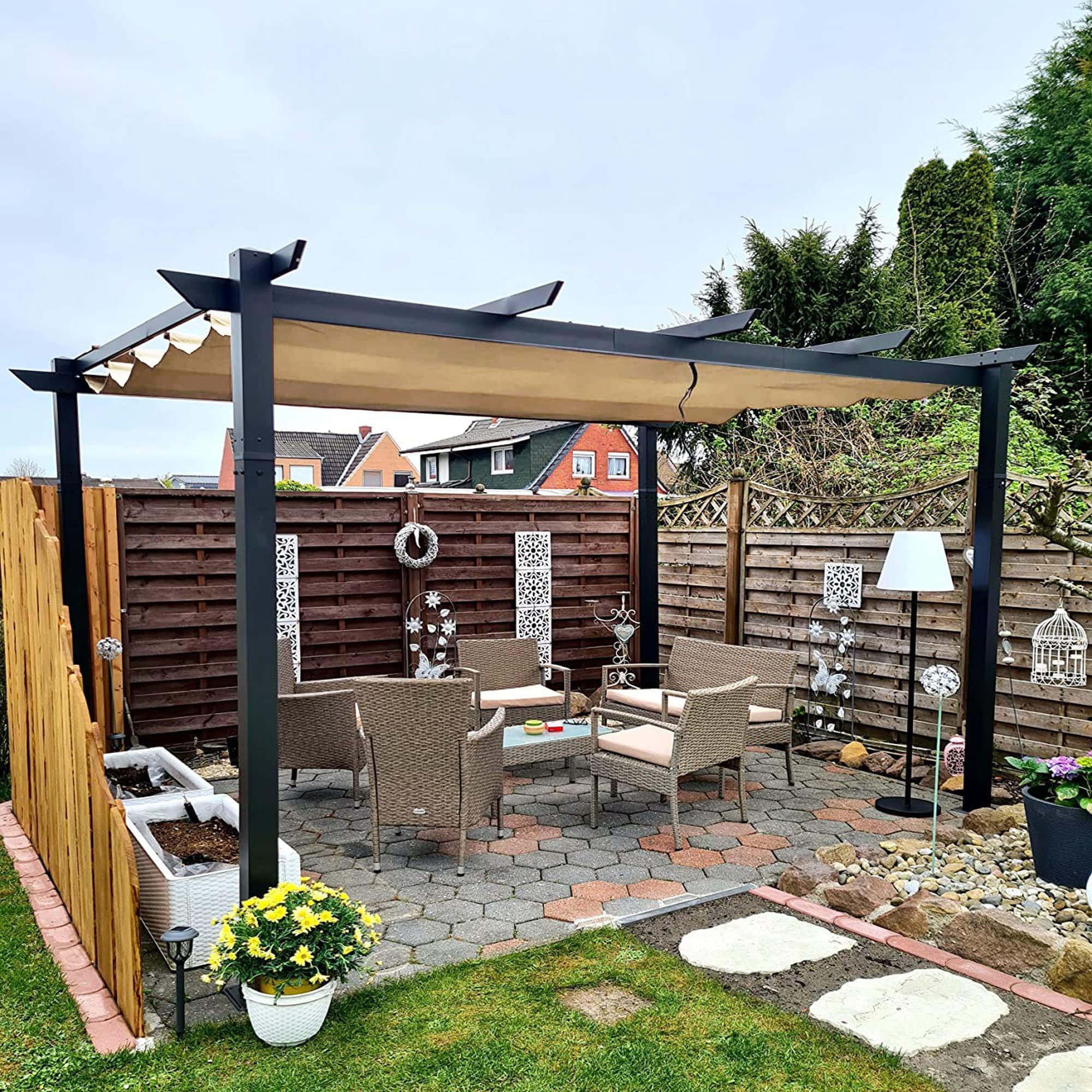 PURPLE LEAF Pergolas de Jardin Aluminio Cenadores para Jardin 3 x 4 M pérgolas con Techo Retráctil Tela para Camping Fiesta Celebraciones, Caqui
