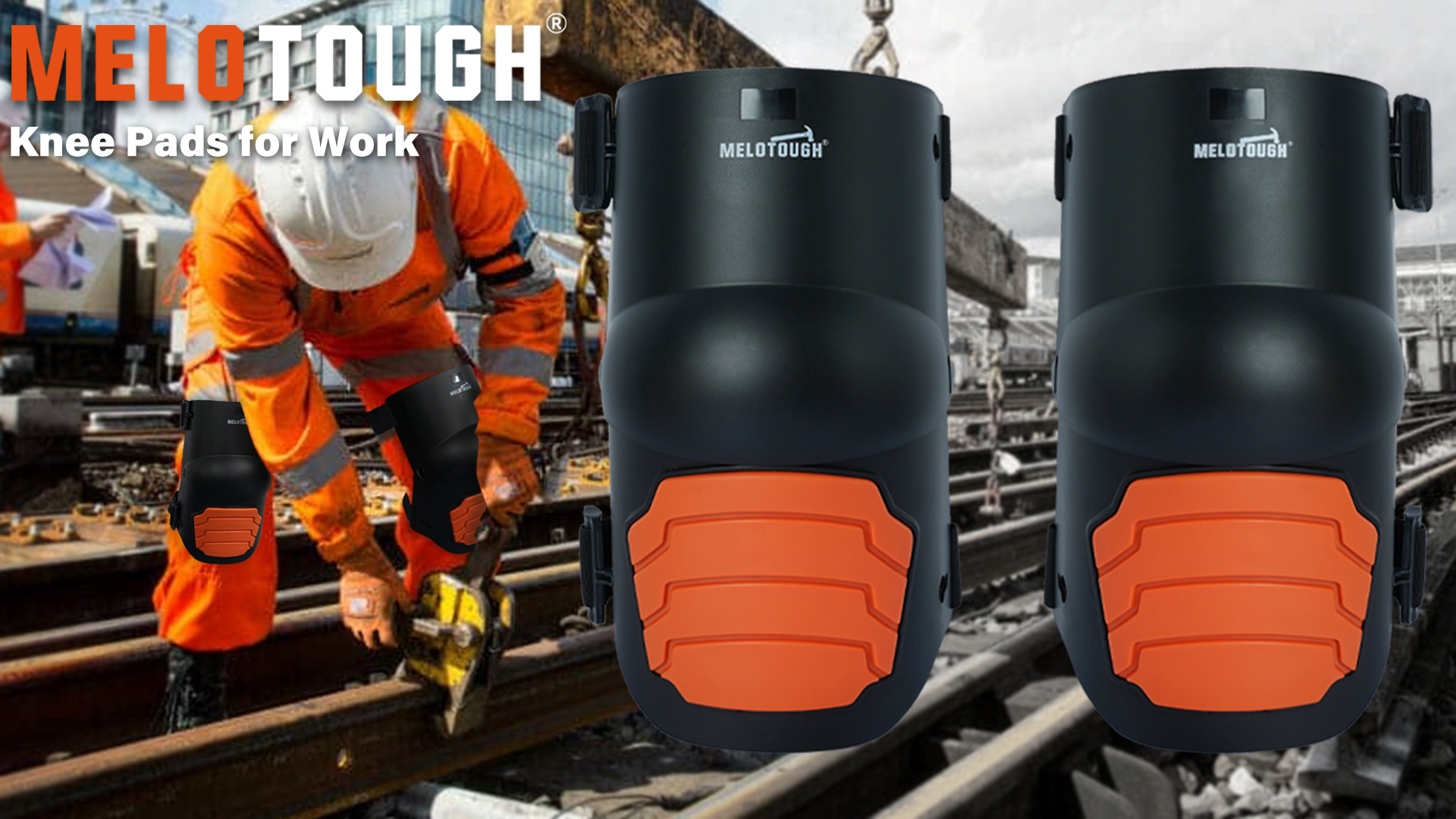 Image of MELOTOUGH Knee Pads for Work,Construction,Flooring,Gardening-Comfortable and Flexible(Orange)