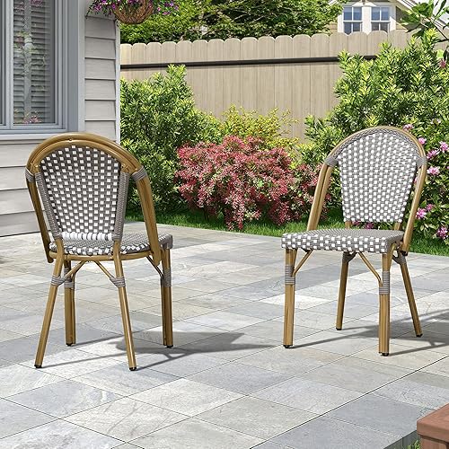 PURPLE LEAF Silla de bistró (juego de 2) sillas de mimbre tejidas a mano francesas para patio al aire libre, porche, jardín, interior, acabado