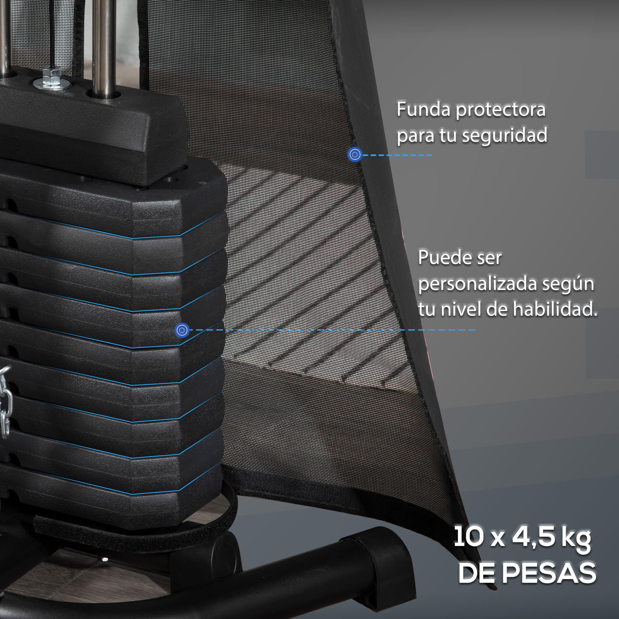 HOMCOM Multiestación Musculación Máquina de Musculación con Placas de Peso de 45 kg Polea y Prensa de Piernas y Pecho Carga 150 kg para Gimnasio Entrenamiento en Hagar Negro