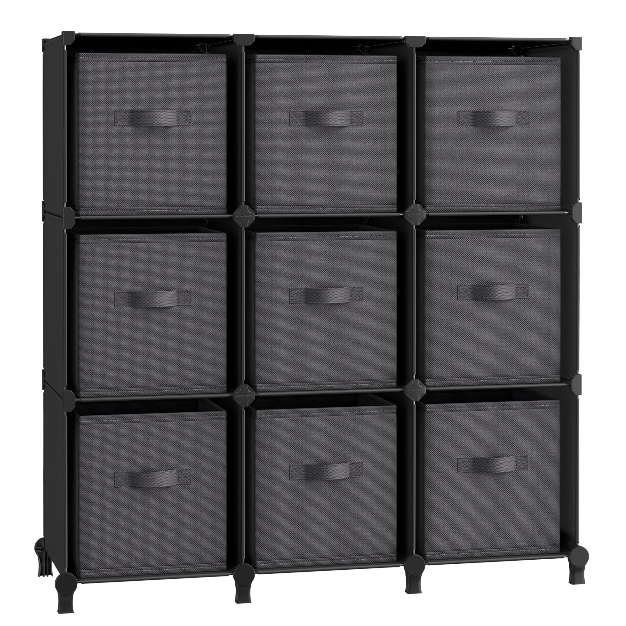 SONGMICS Meuble de Rangement avec Boîtes, Meuble à 9 Cases pour Vêtements, Étagères en Tissu Non-tissés, Personnalisable, Extensible, Gain de Place, Chambre, Noir d'Encre et Gris Tourterelle LPC092B01
