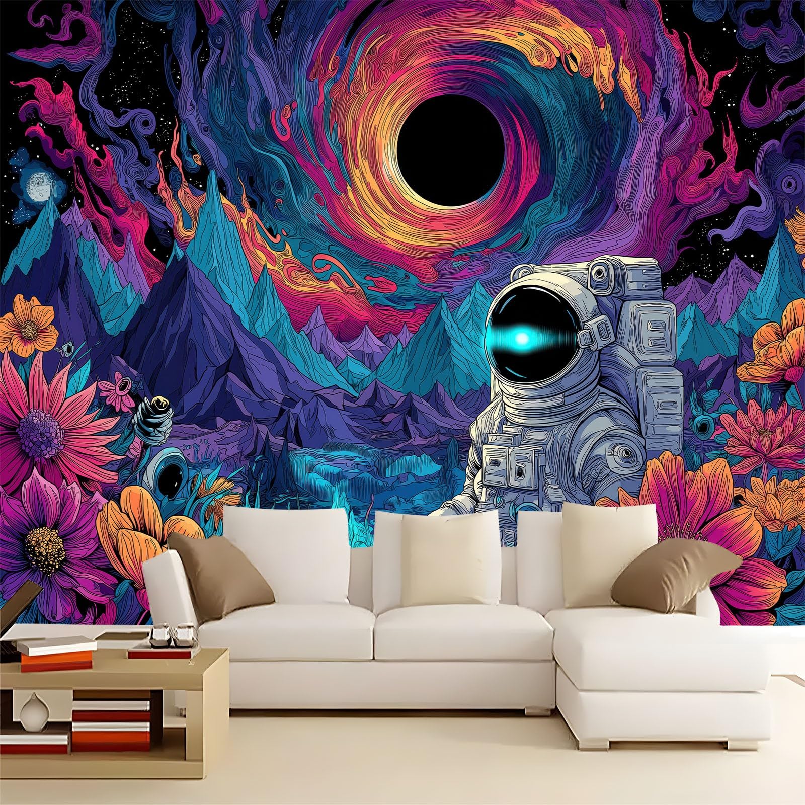 Tapeta 3D dekoracyjna wielokolorowa 300 x 210 cm - fototapeta abstrakcyjna wszechświat niebo astronauta dla dzieci pokoje nastolatki, włóknina łatwa do nałożenia dekoracja pokoju zabaw