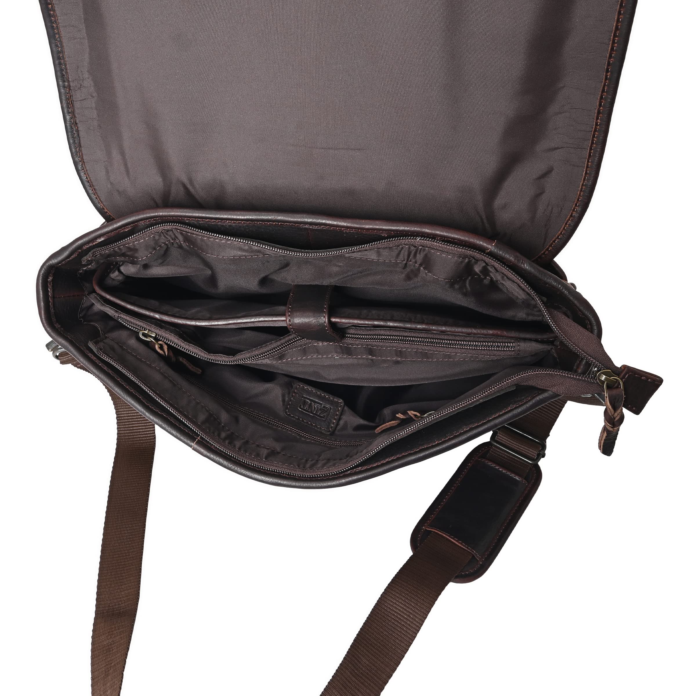 ZINT Dark Brown Shrunken Full Genuine Grain Leather Unisex Messenger 15 inches Laptop Bag Messenger Bag - Image 6 thumbnail