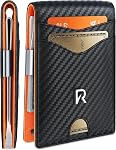 Ronyxet Slim RFID Wallet for Mens – Minimalist Wallet for Men with Money Clip, Holds 12 Cards – Durable Leather Carbon Fiber Men’s Wallet – Perfect Mens Gift (Carbon Orange, Money Clip)