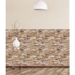 Friso Pared Pino relaxdays Paneles Pared Autoadhesivos, Pack de 5, Imitación Piedra 3D, Revestimiento Decorativo, PVC, 50 x 50 cm, Marrón, 54 x 50 cm