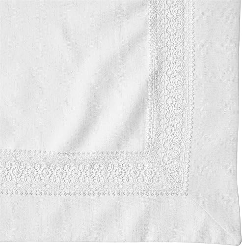 Miniatura 7 de Violet Linen Splendour Exquisito patrón de borde de encaje de macramé, encaje bordado de poliéster, blanco, 70 x 180 pulgadas, con capacidad para 16