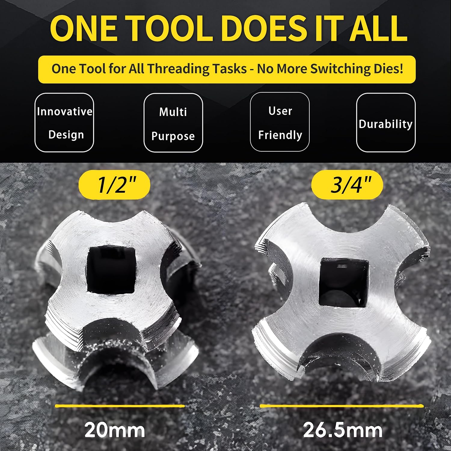 Electric Drill Compatible PVC Pipe Threader Kit with Various Die Sizes, PVC Thread Maker Tool for Electric Drill, 1/2" 3/4" Tool, Plastic Pipe Threader Kit, Rethreading Tool for Water Pipes (Internal)