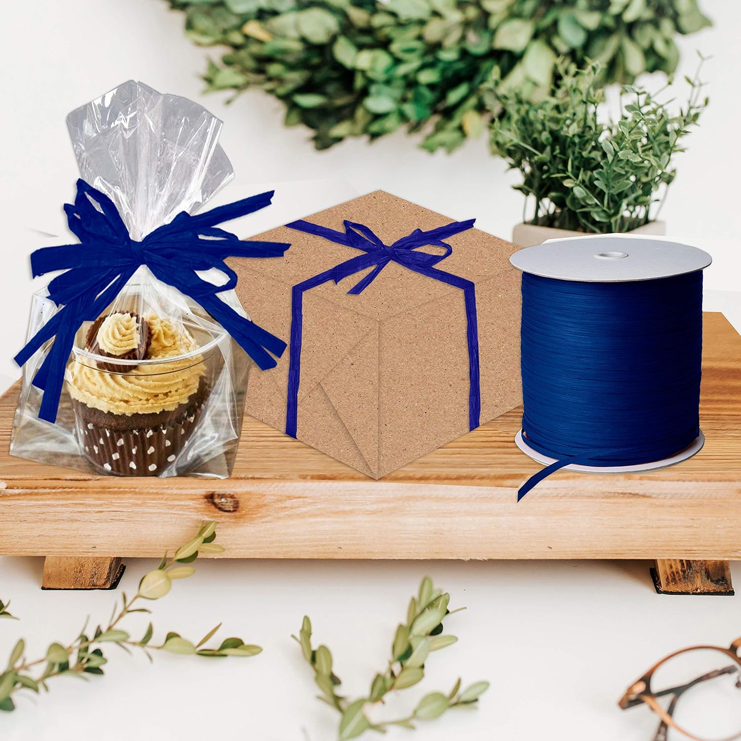 Jillson Roberts .25" x 1000 Yard Bulk Spool Paper Raffia Ribbon Available in 16 Colors, Navy Blue