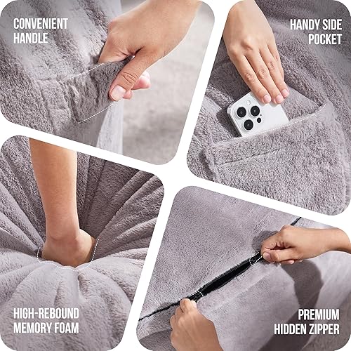 Miniatura 4 de Hobestluk Sillas Puf de 4 pies para Adultos, Silla Puf Grande con Funda de Piel Sintética de Felpa, Silla Puf Grande para Sala de Estar, Dormitorio,