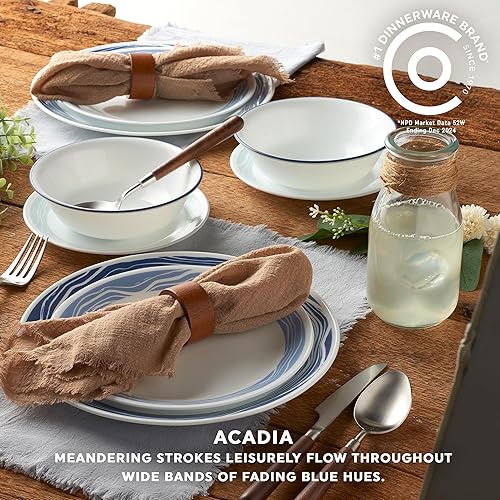 Miniatura 4 de Corelle Vitrelle Juego de vajilla de 18 piezas para 6 personas, juego de platos y cuencos de vidrio de triple capa y resistentes a roturas y Acadia