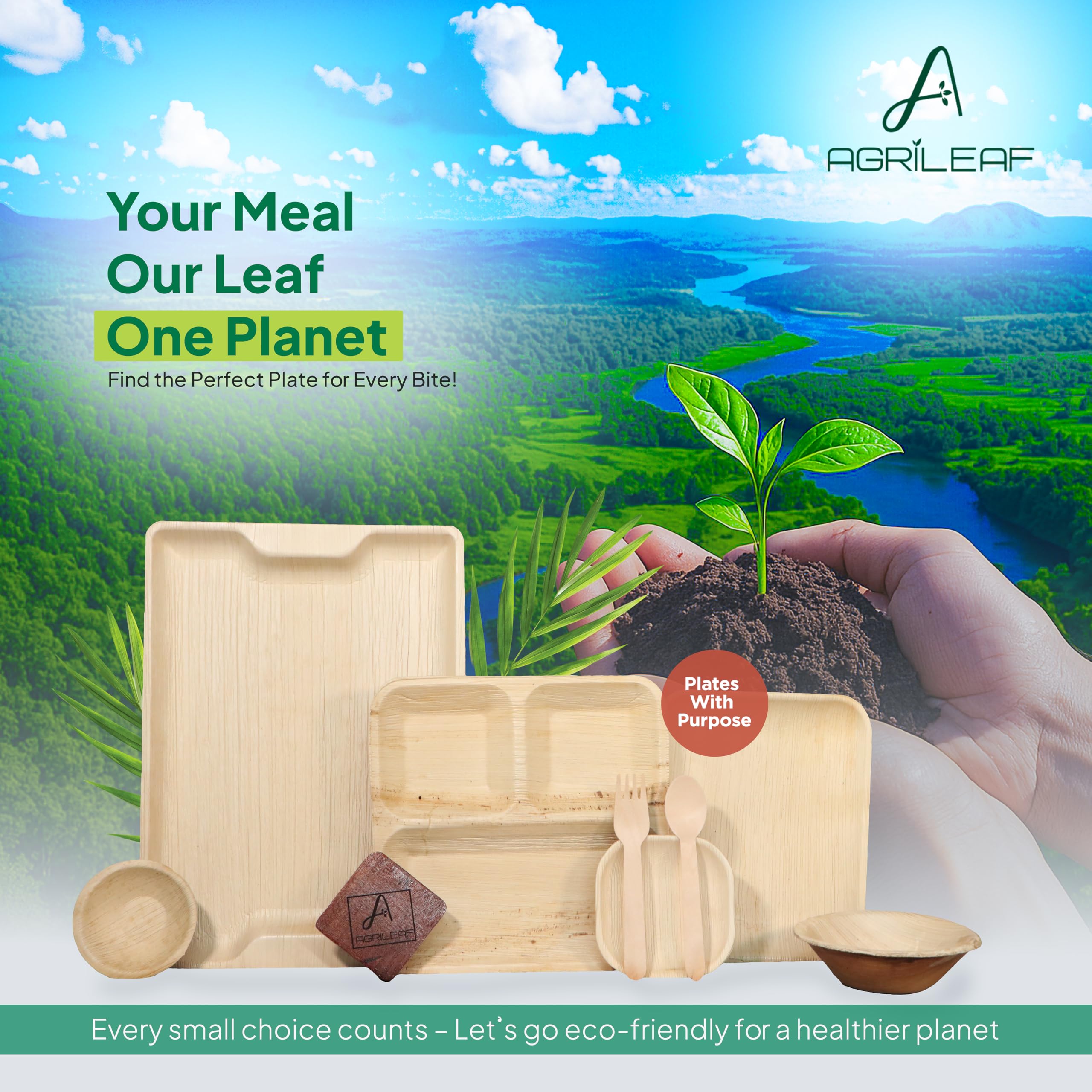 Areca Palm Leaf Dinnerware Set | 60 Pack for 12 Guests | 10" & 6" Square Plates, 4" Square Bowls & Wooden Cutlery | Use & Throw | Sturdy & Eco-Friendly Tableware for Party, Wedding, Birthday — Amazon image 8