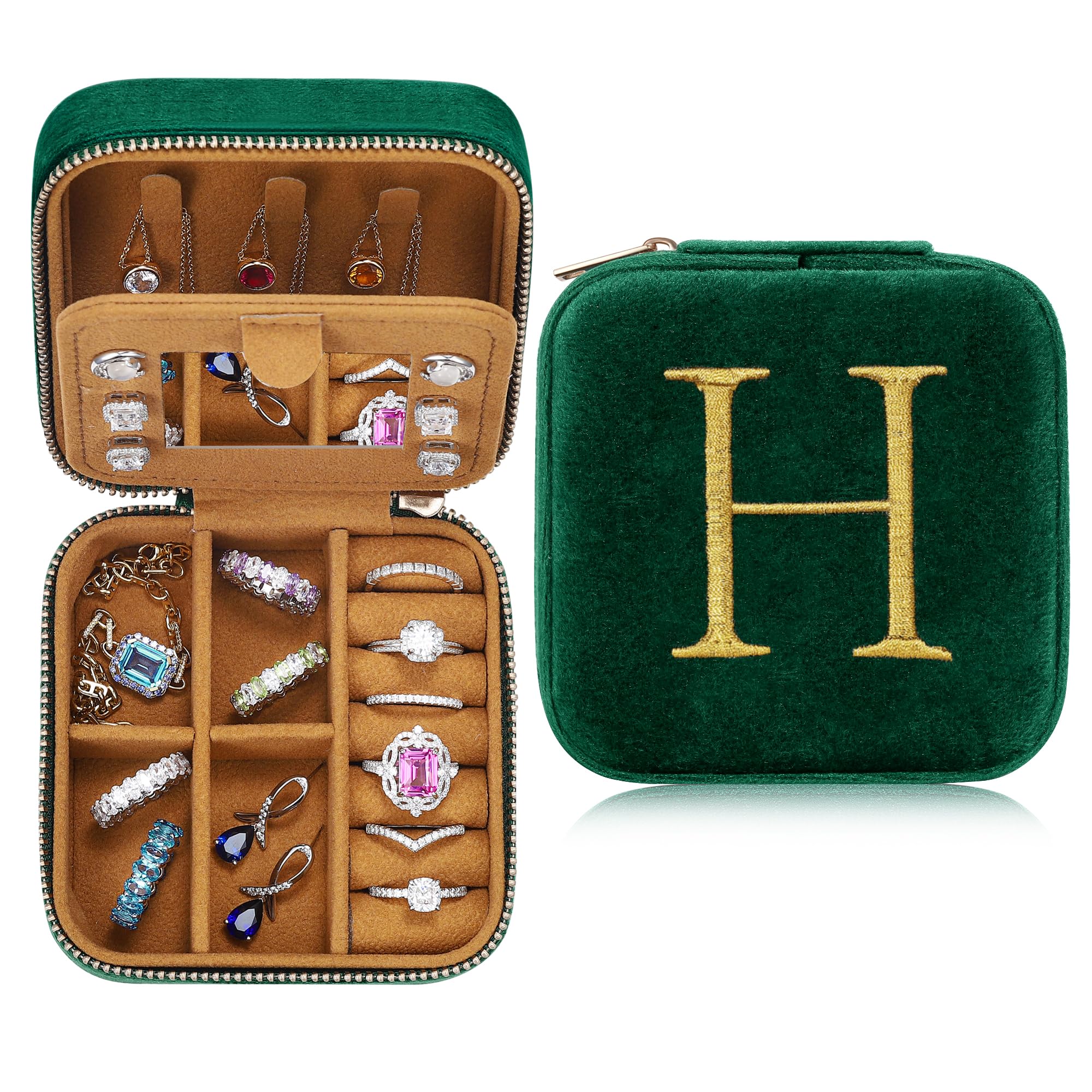 Parima Gifts for Her - Birthday & Valentine's Gifts, Personalized Jewelry Box - Travel Case with Letter H, Green