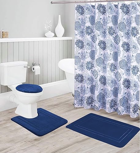 Miniatura 6 de Better Home Style Juego de 16 alfombras de baño antideslizantes de espuma viscoelástica en relieve, color sólido, con diseño moderno, incluye