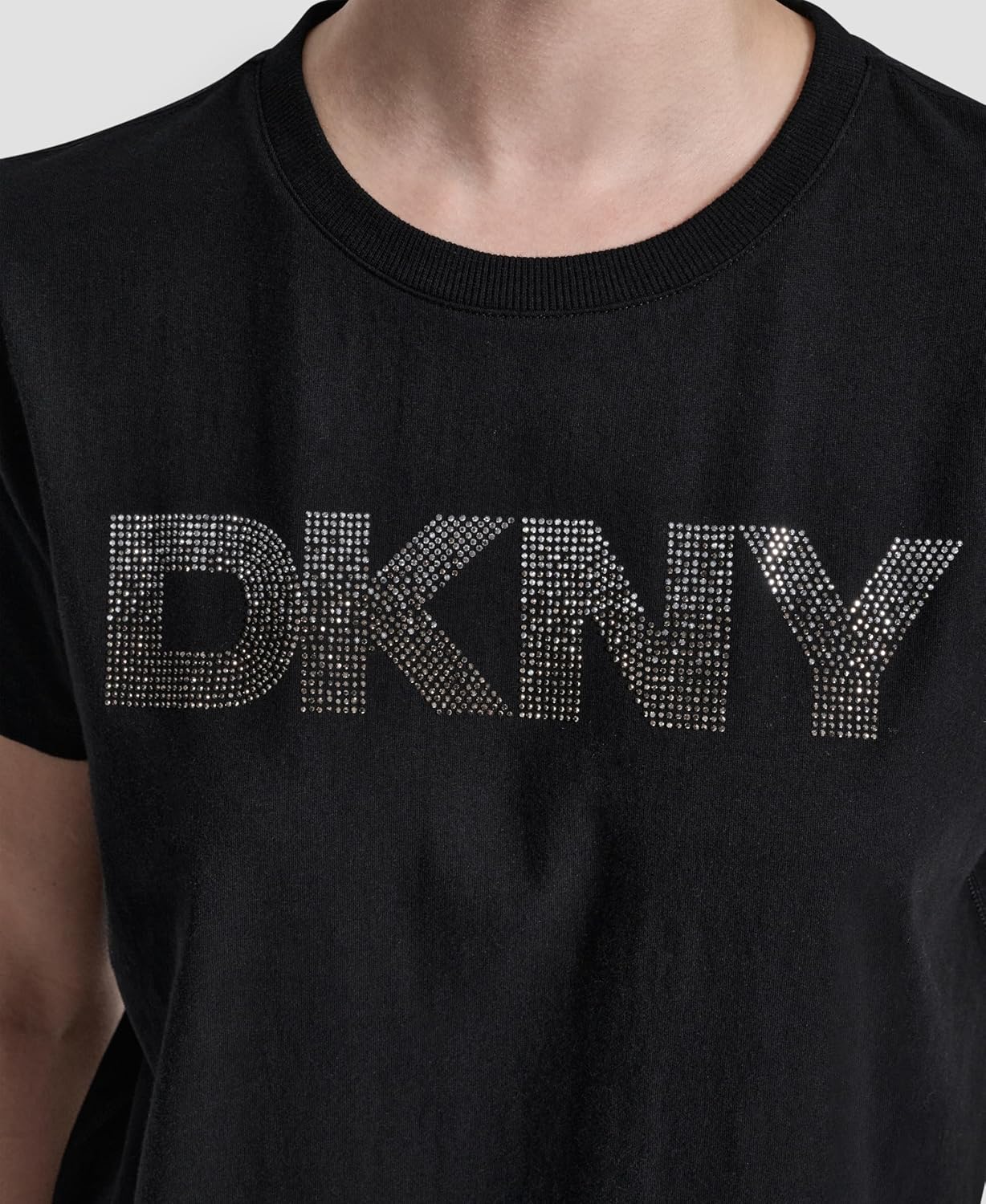 DKNY Womens Short Sleeve Crew Neck Ombre Rhinestone Logo T-Shirt - Image 6