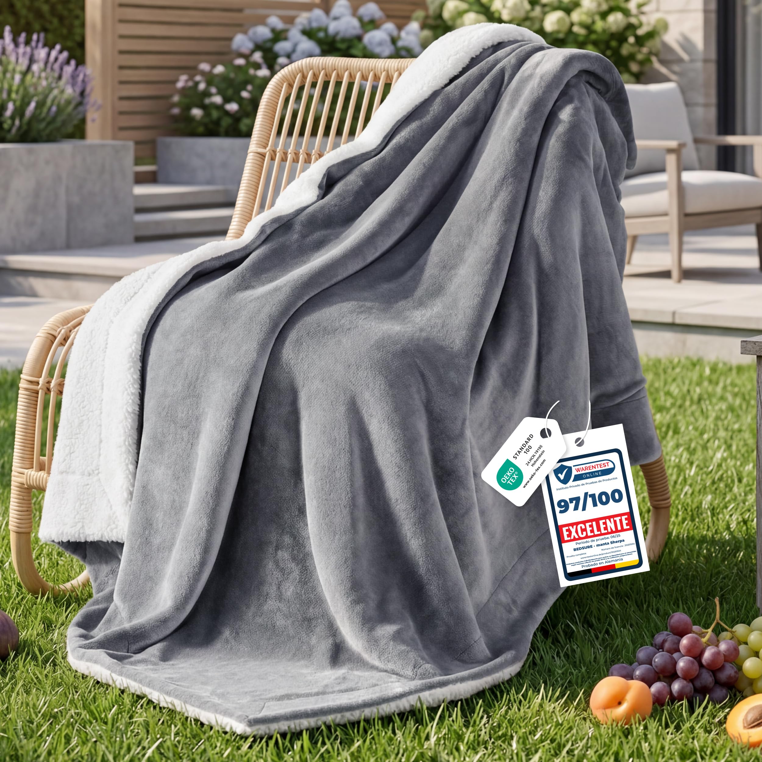 Bedsure Manta Sofá Polar Invierno - Mantas Grande Suave y Cálida para Cama y Sofá, Manta Polar Reversible de Franela y Borreguito, Sherpa Gruesa, Acogedor, XL 150 x 200 cm, Gris OEKO-TEX STANDARD 100