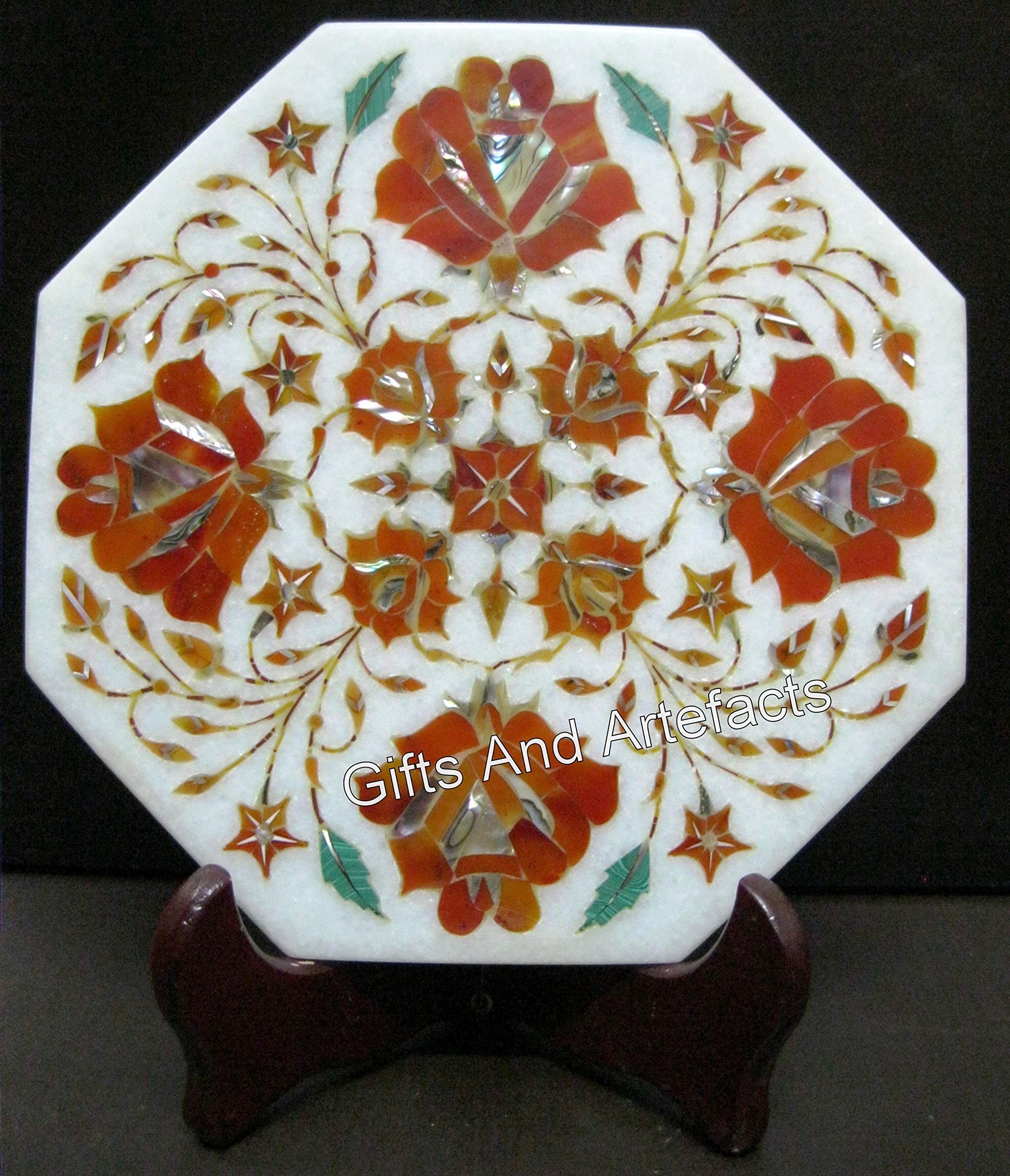 Support de théière en marbre octogonal dessous de plat cornaline 20cm
