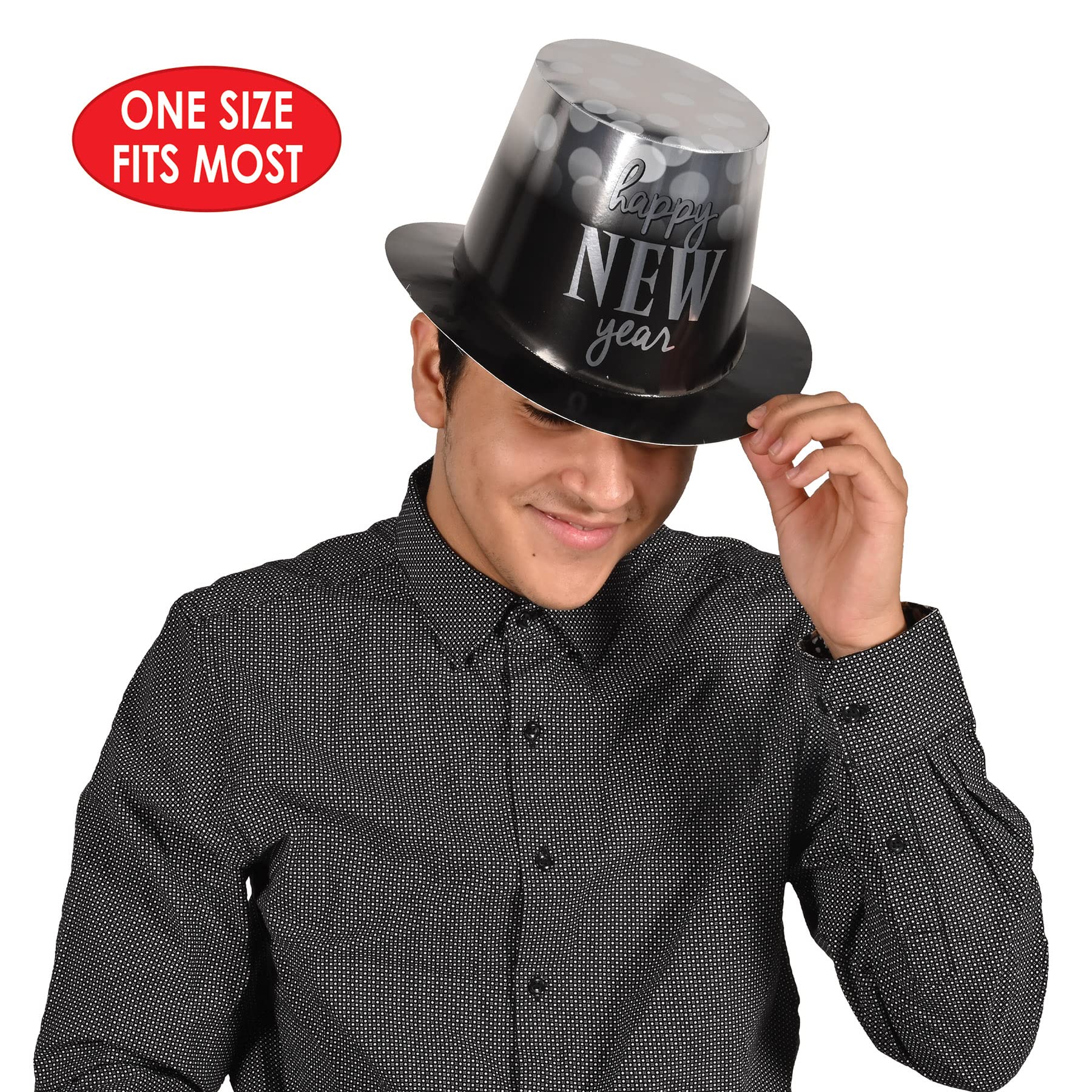 Beistle 12 Stück Durable Cardstock Paper Happy New Year Lights Top Hats Party Favors Supplies Photo Booth Props, One Size, Black/Gold/Silver