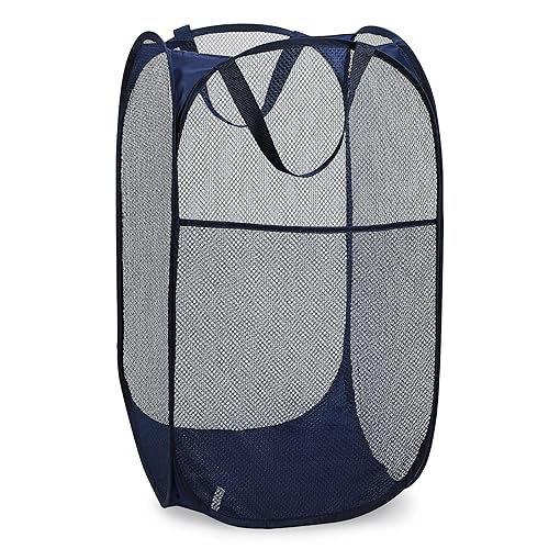 Handy Laundry Collapsible Mesh Foldable Hamper 14" x 14' x 24" Navy Blue - Blue