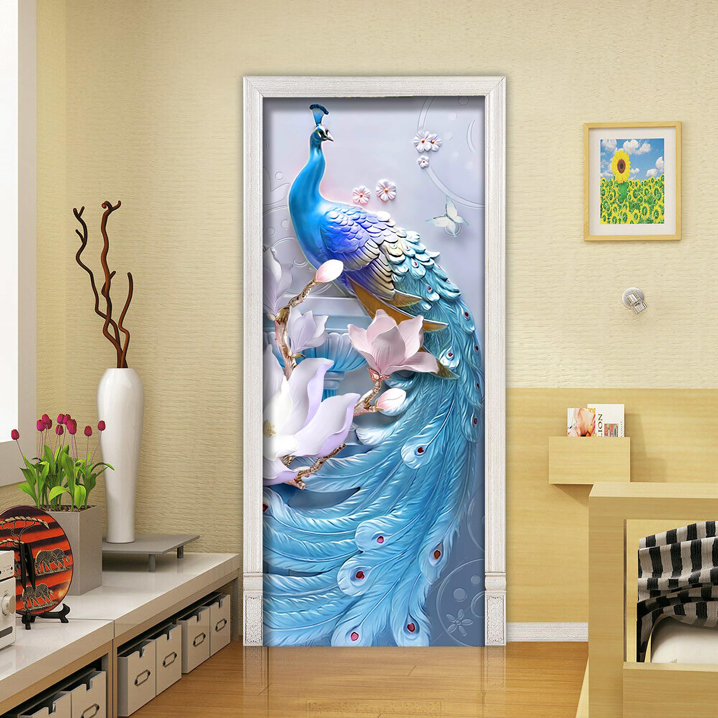 WHITECRAFTS 3D Peacock Door Wallpaper Self Adhesive Door Vinyl, Door Sticker Peel and Stick Removable Vinyl Decals for Home Decor,Water Proof (30x78 inch) (B0D95WP8Y7) Amazon Price History, Amazon Price Tracker