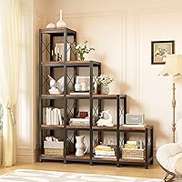Vista 8 de PAKASEPT Estantería de esquina con 14 estantes, estantería de esquina de escalera, estantería industrial vintage, estante rústico de 5 niveles