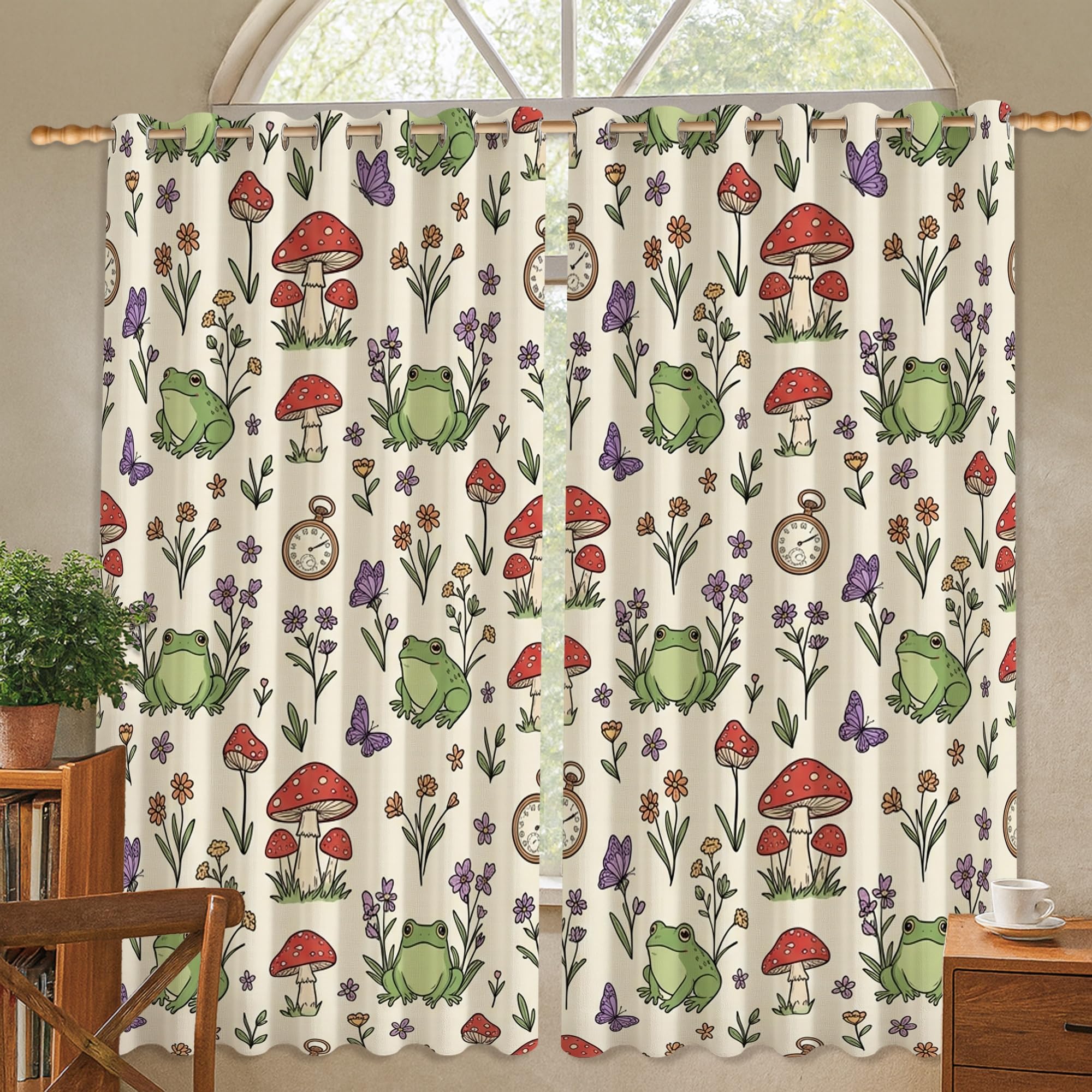 Rideau occultant motif amphibien et champignon au design soigné
