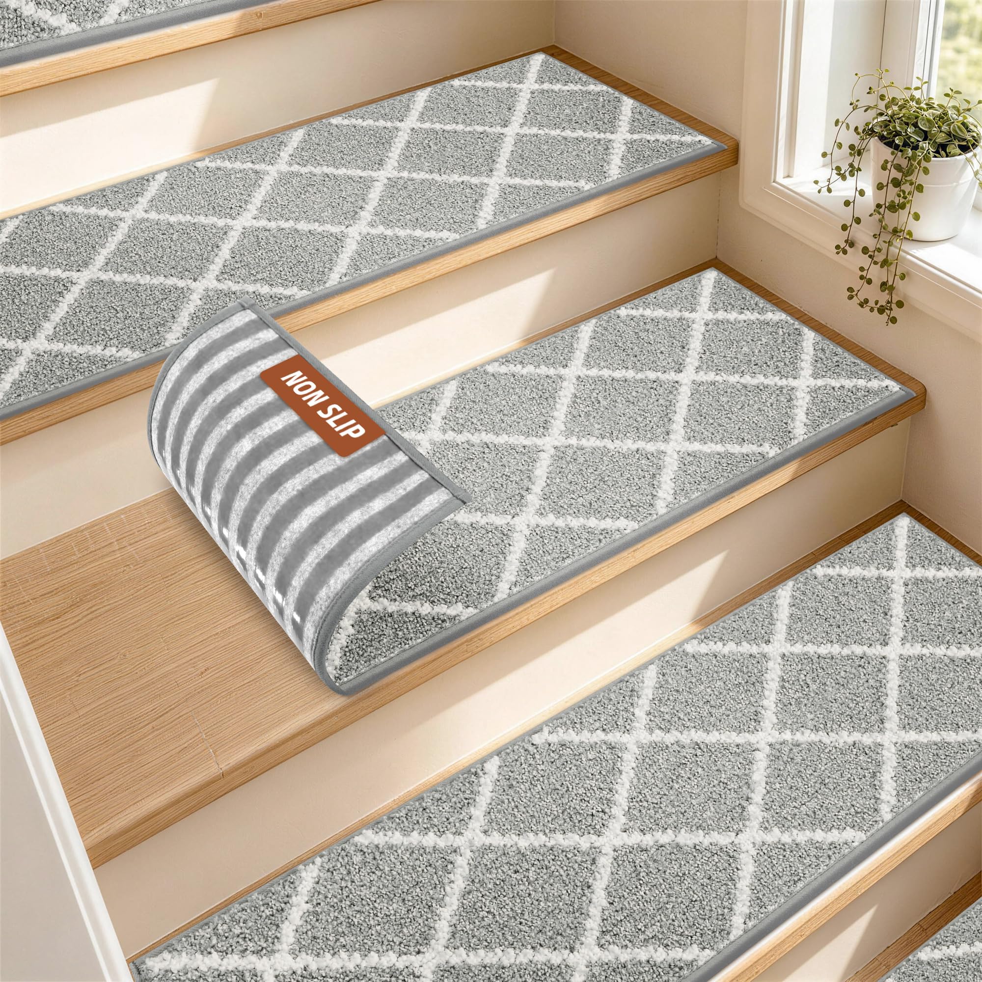 COSY HOMEER Tappetino antiscivolo per scale 71 x 22 cm, per interni, per gradini in legno, tappeti per scale per bambini e cani, 100% poliestere con retro in TPE, 4 pezzi, grigio